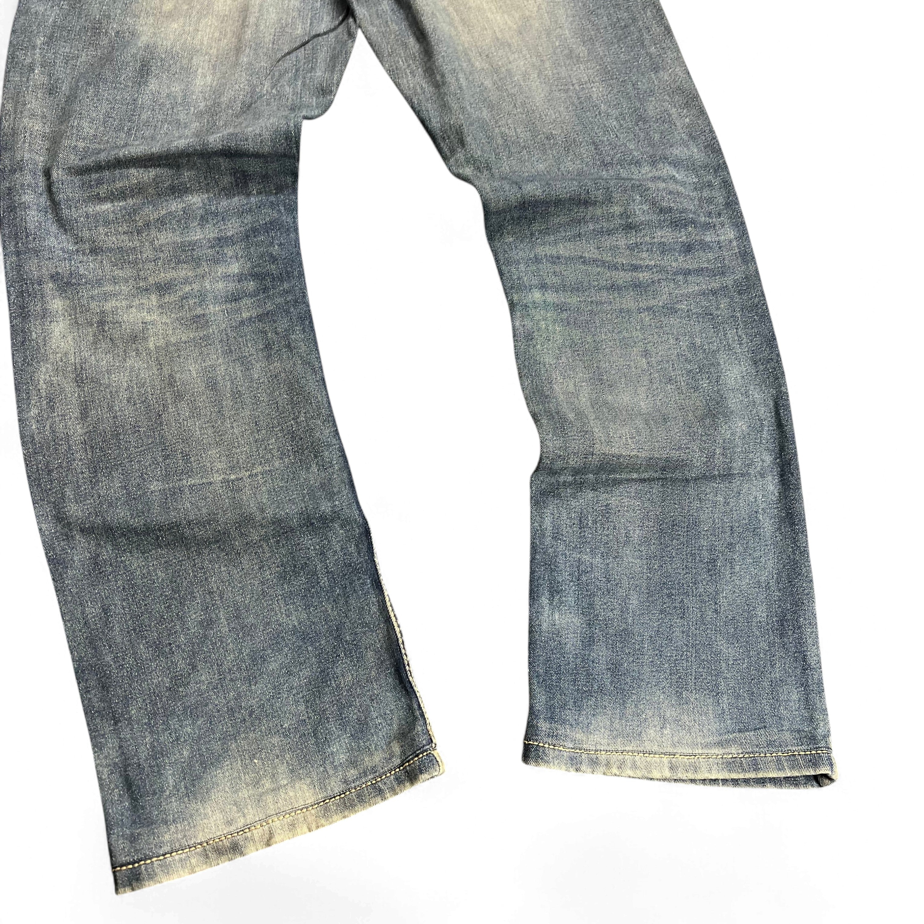 TWC Vintage Evisu KC Straight Jeans in verwaschenem Blau mit geradem Bein und Vintage-Waschung