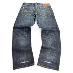 TWC Vintage Ralph Lauren Denim&Supply japanische Selvedge Jeans in Dunkelblau mit Used-Optik und Leder-Patch