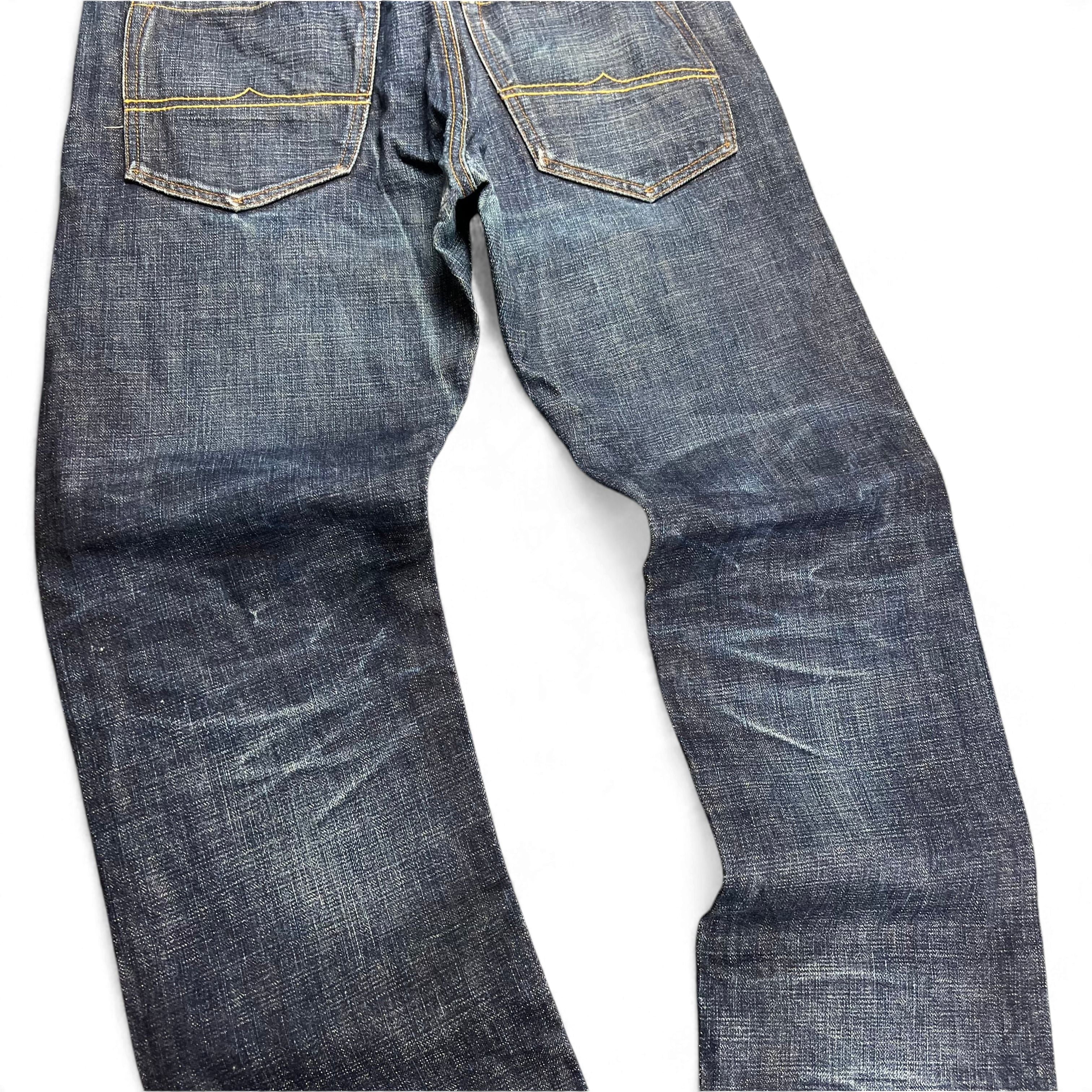 TWC Vintage Ralph Lauren Denim&Supply japanische Selvedge-Jeans in Dunkelblau mit markanten Tragespuren