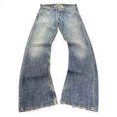 TWC Vintage Jeans mit verwaschener blauer Waschung und ausgestelltem Bein im Vintage-Stil