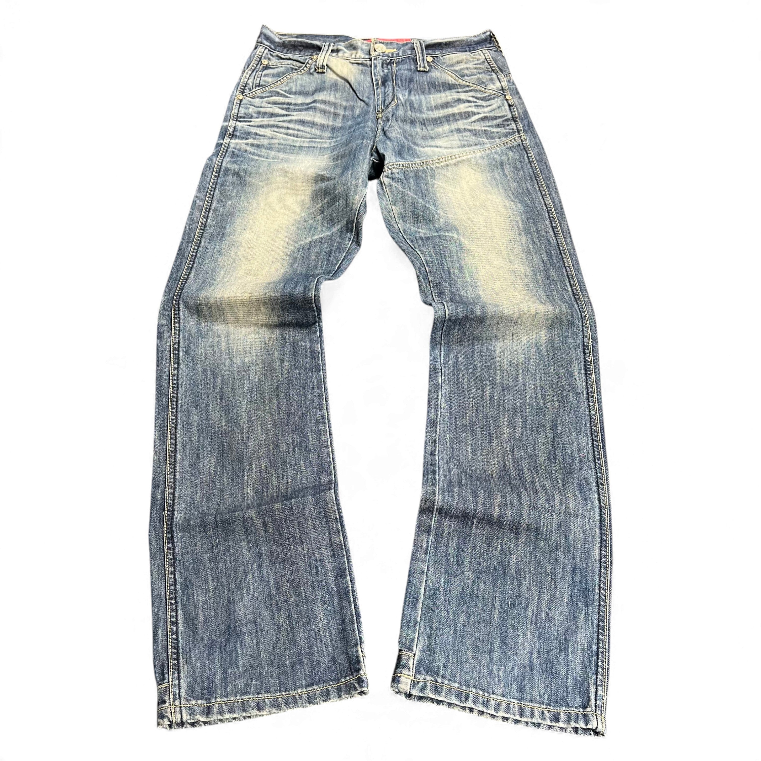 TWC Vintage Evisu KC Straight Jeans in verwaschenem Blau mit Vintage-Waschung und geradem Schnitt