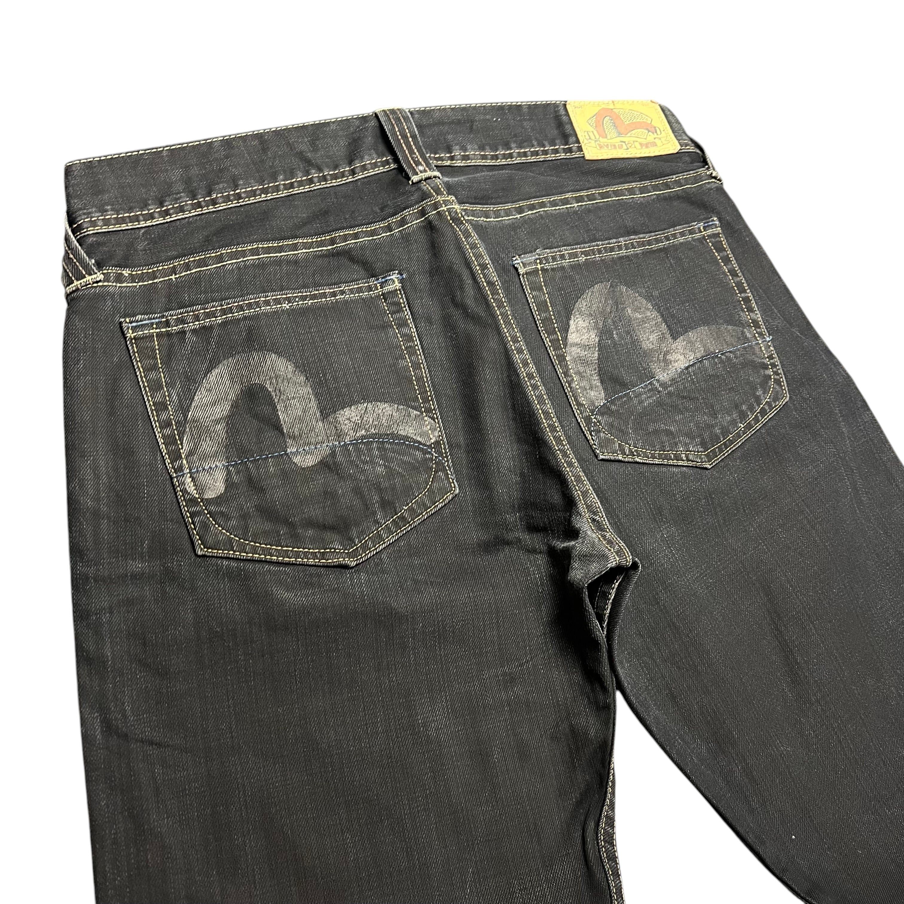TWC Vintage Evisu x Puma Bootcut Jeans in Schwarz mit ikonischem Seagull-Print auf den Gesäßtaschen