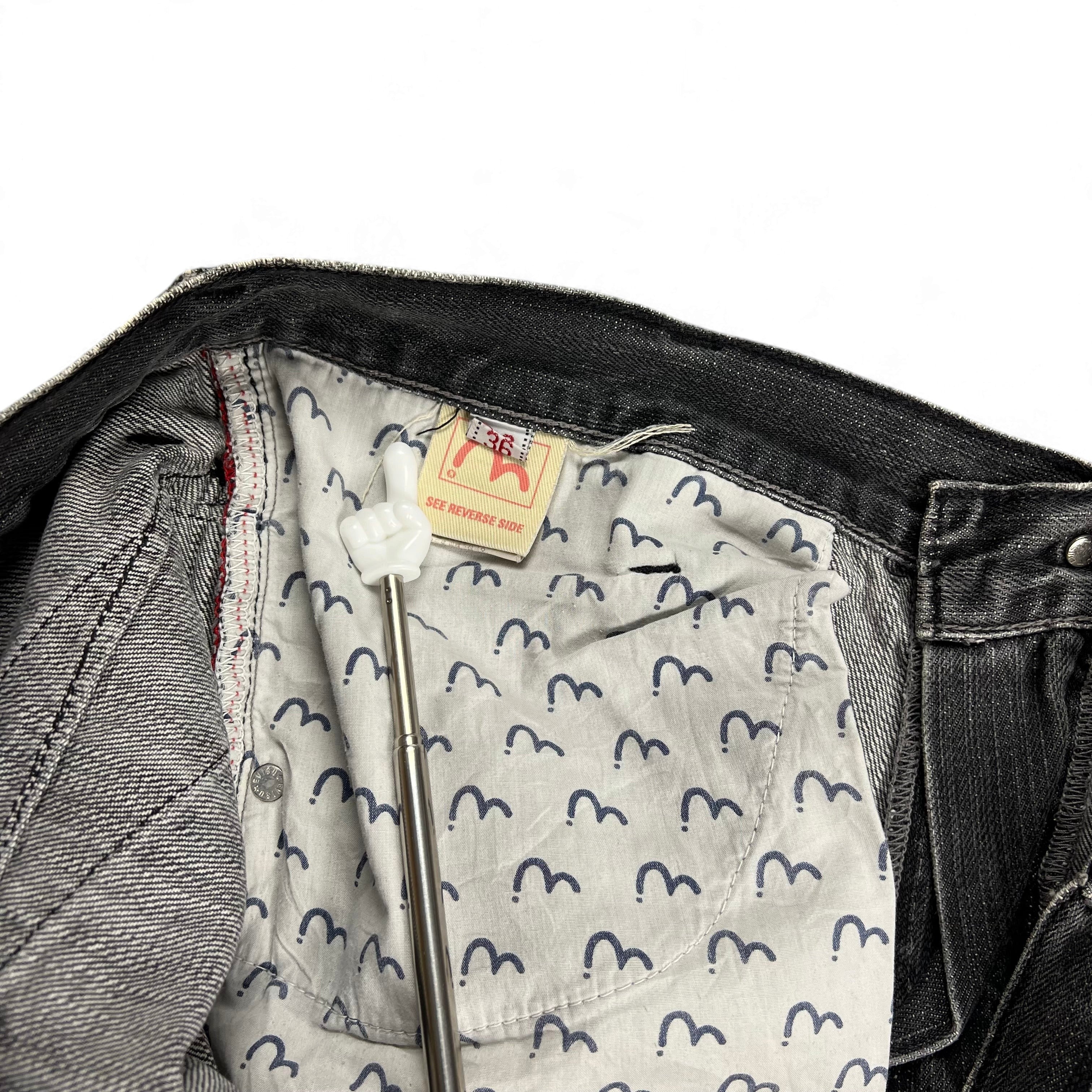 TWC Vintage Evisu KC Baggy Jeans mit Innenfutter mit Logo-Print und Größenetikett in Schwarz