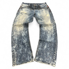 TWC Vintage Evisu KC Straight Jeans in verwaschenem Blau mit Distressed-Details und geradem Schnitt
