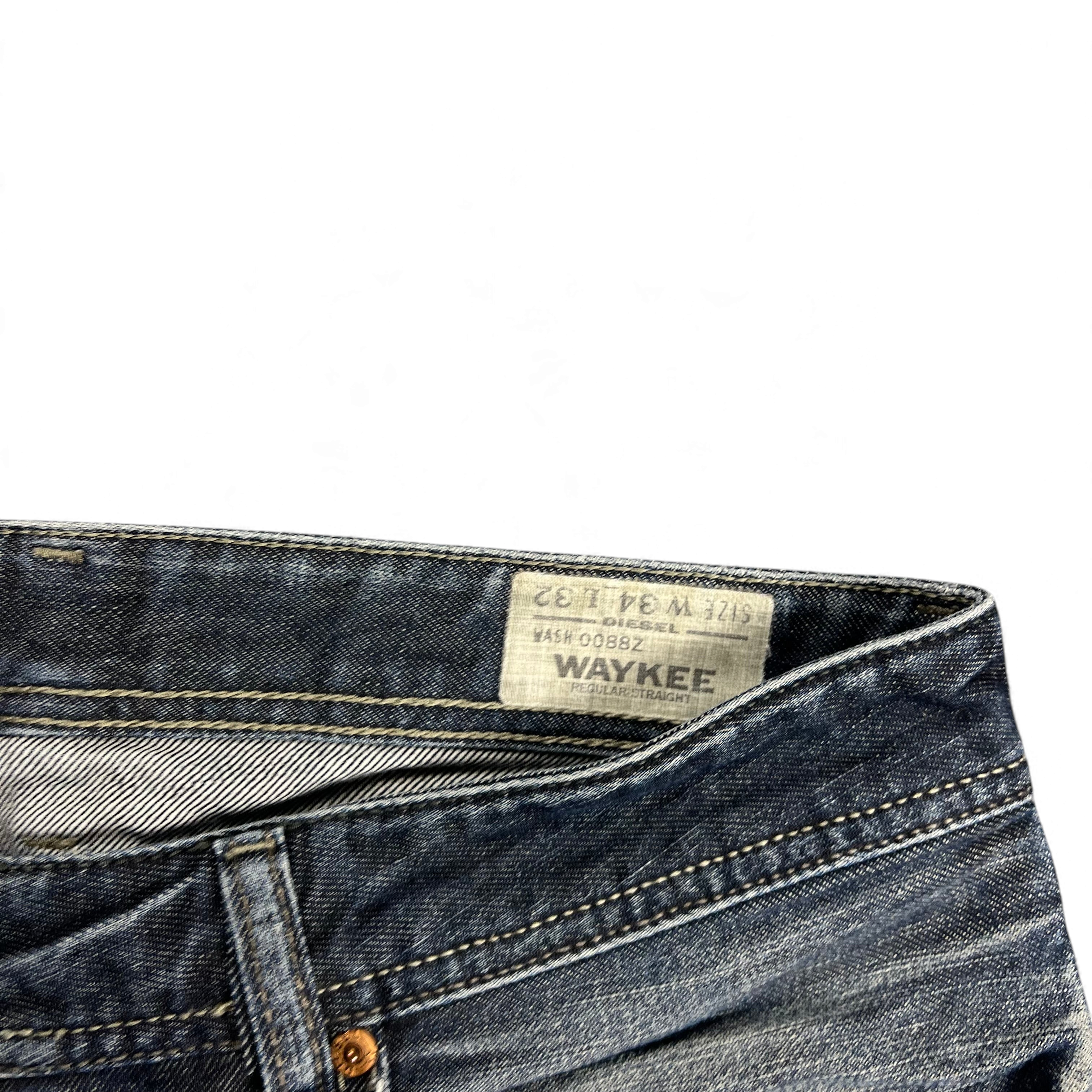 TWC Vintage Diesel Waykee Straight Jeans mit Innenlabel und sichtbaren Nähten in klassischem Blau