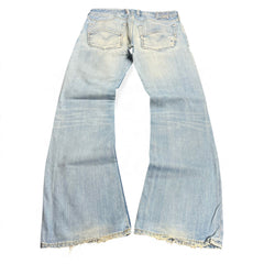 TWC Vintage Diesel Zatiny Bootcut Jeans in hellblauem Denim mit Used-Look und ausgefransten Beinabschlüssen