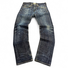 TWC Vintage Edwin Jeans aus japanischem Selvedge-Denim in Dunkelblau mit authentischen Tragespuren