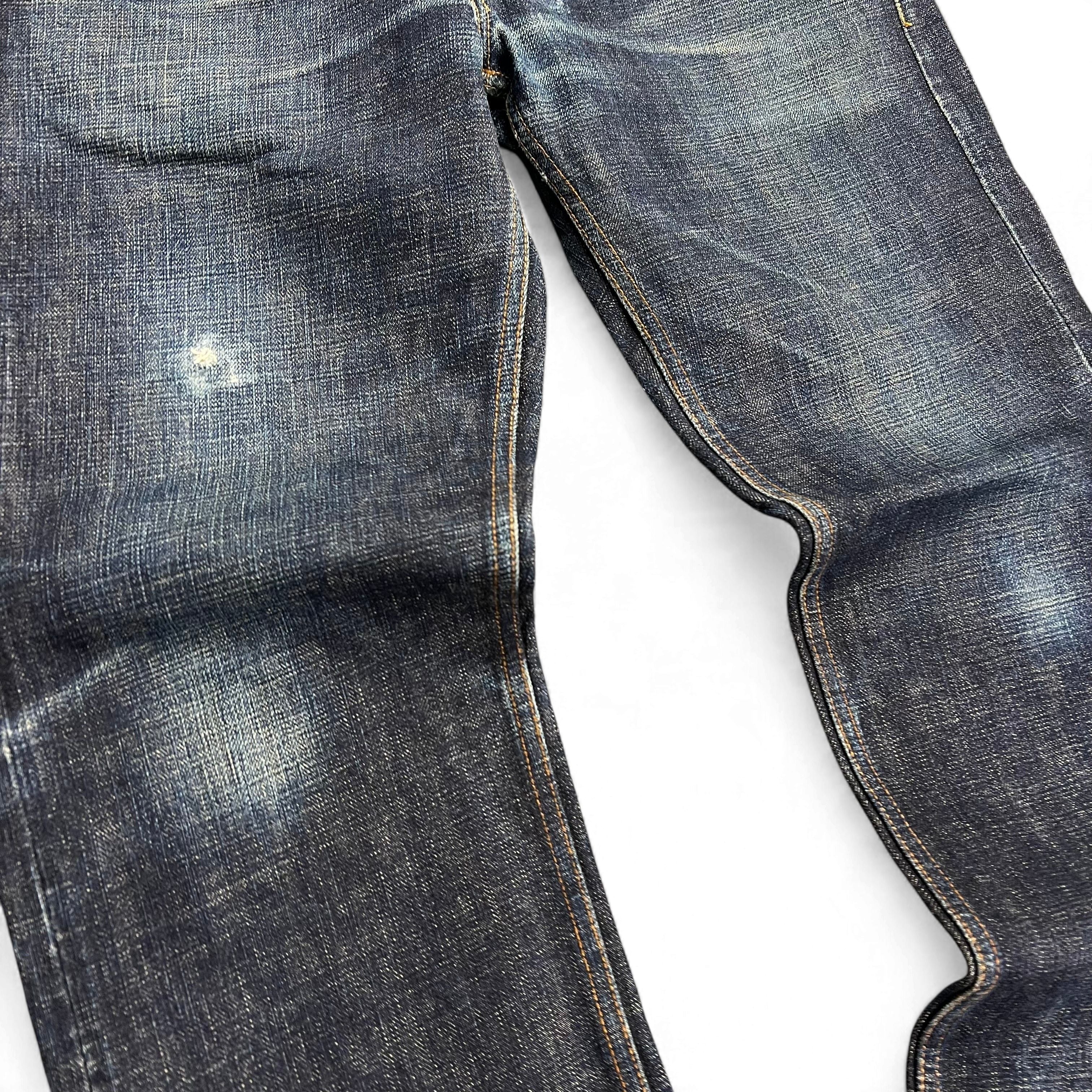TWC Vintage Ralph Lauren Denim&Supply japanische Selvedge-Jeans in Dunkelblau mit authentischen Abnutzungsspuren