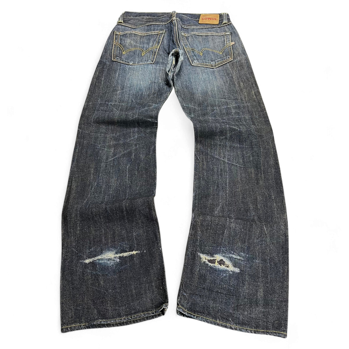 TWC Vintage Edwin Jeans aus japanischem Selvedge-Denim in Dunkelblau mit Used-Look und Distressed-Details