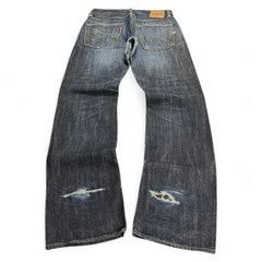 TWC Vintage Edwin Jeans aus japanischem Selvedge-Denim in Dunkelblau mit Used-Look und Distressed-Details