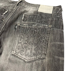 TWC Vintage Evisu KC Baggy Jeans in verwaschenem Grau mit gesticktem Logo auf der Gesäßtasche