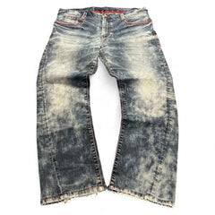 TWC Vintage Evisu KC Straight Jeans in verwaschenem Blau mit roter Kontrastnaht und geradem Schnitt