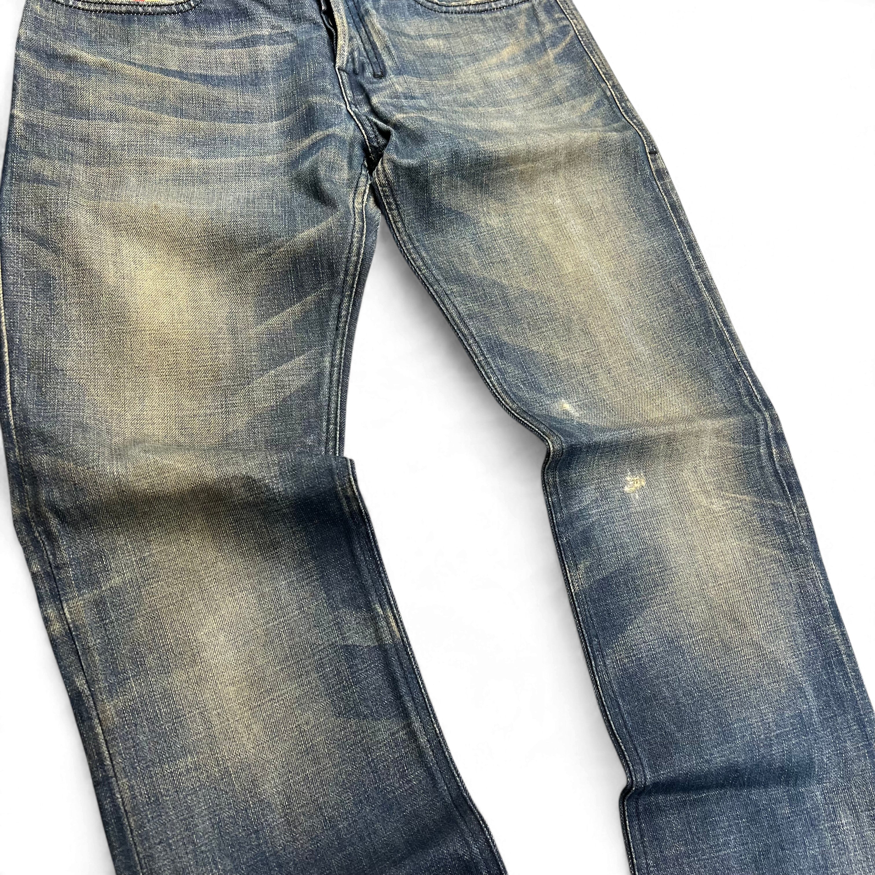 TWC Vintage Diesel Jeans mit geradem Bein in verwaschener blauer Denim-Optik und Vintage-Details