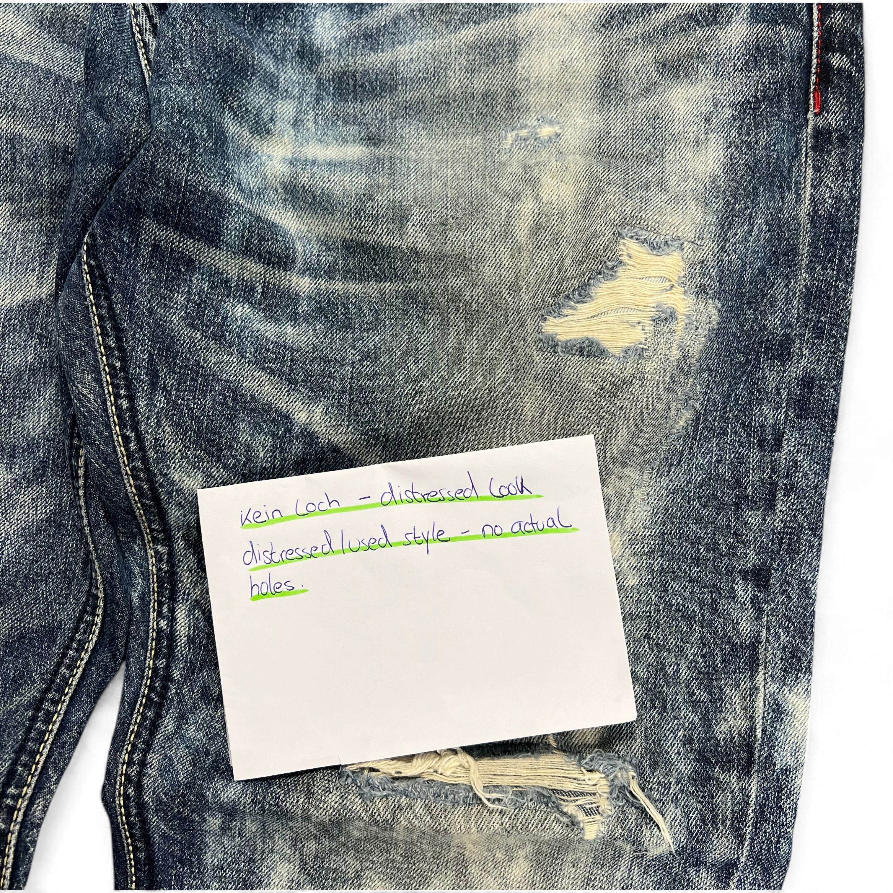 TWC Vintage Evisu KC Straight Jeans in blauem Denim mit Distressed-Optik und authentischen Abnutzungsspuren