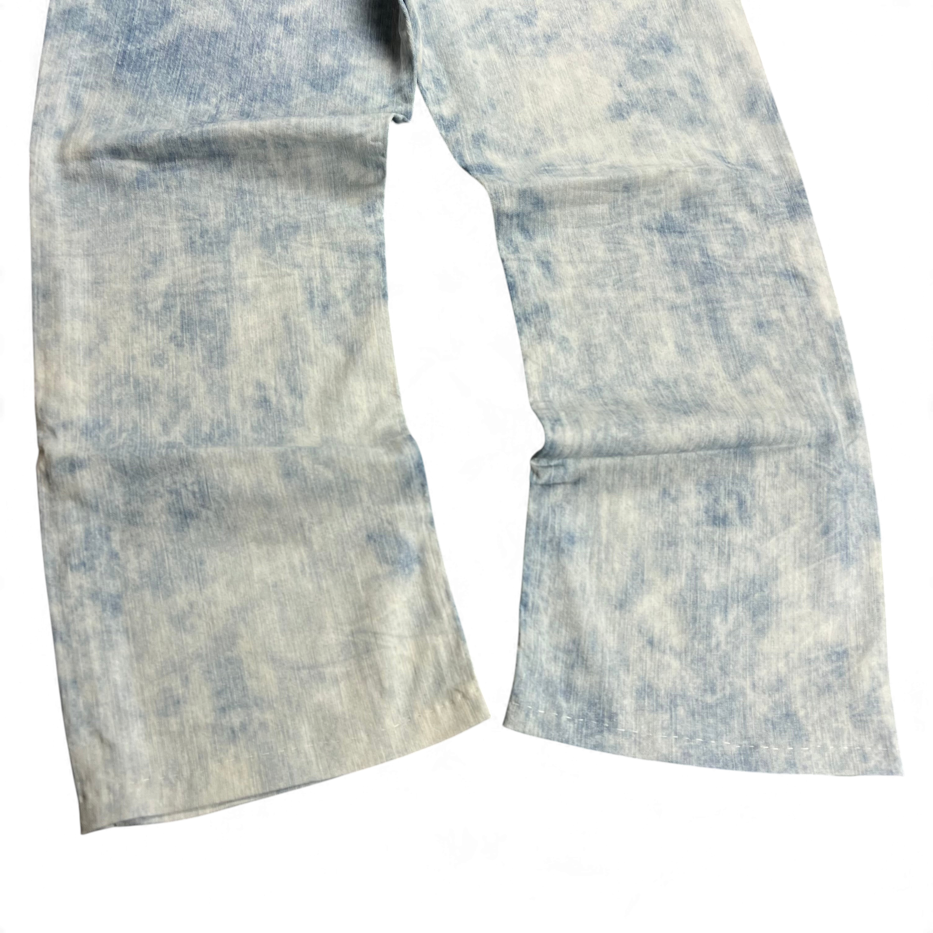 TWC Vintage Evisu KC Baggy Jeans mit hellblauer Acid-Wash-Waschung und weitem Bein