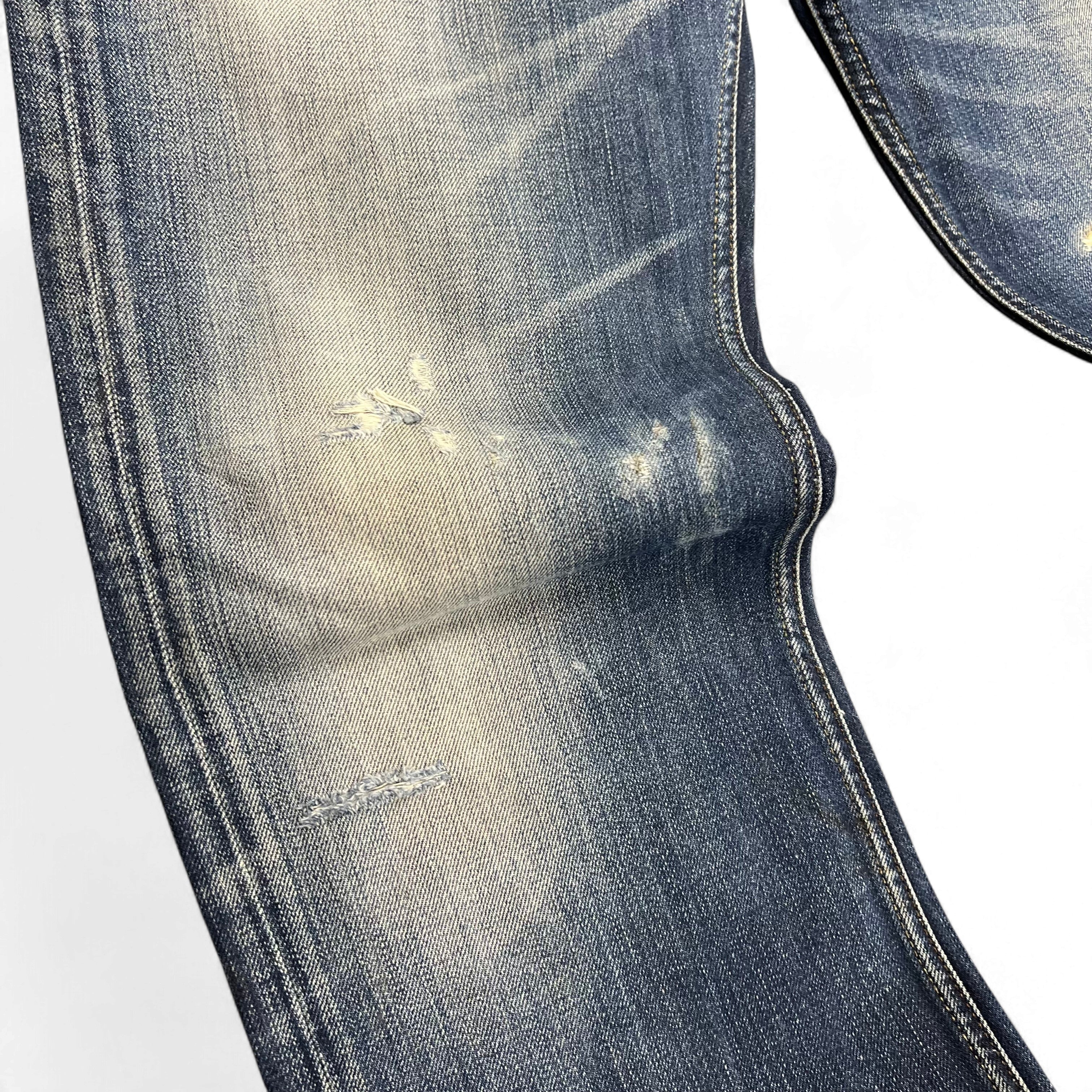 TWC Vintage Diesel Larkee Straight Jeans in blauem Denim mit Distressed-Details und Used-Look-Waschung