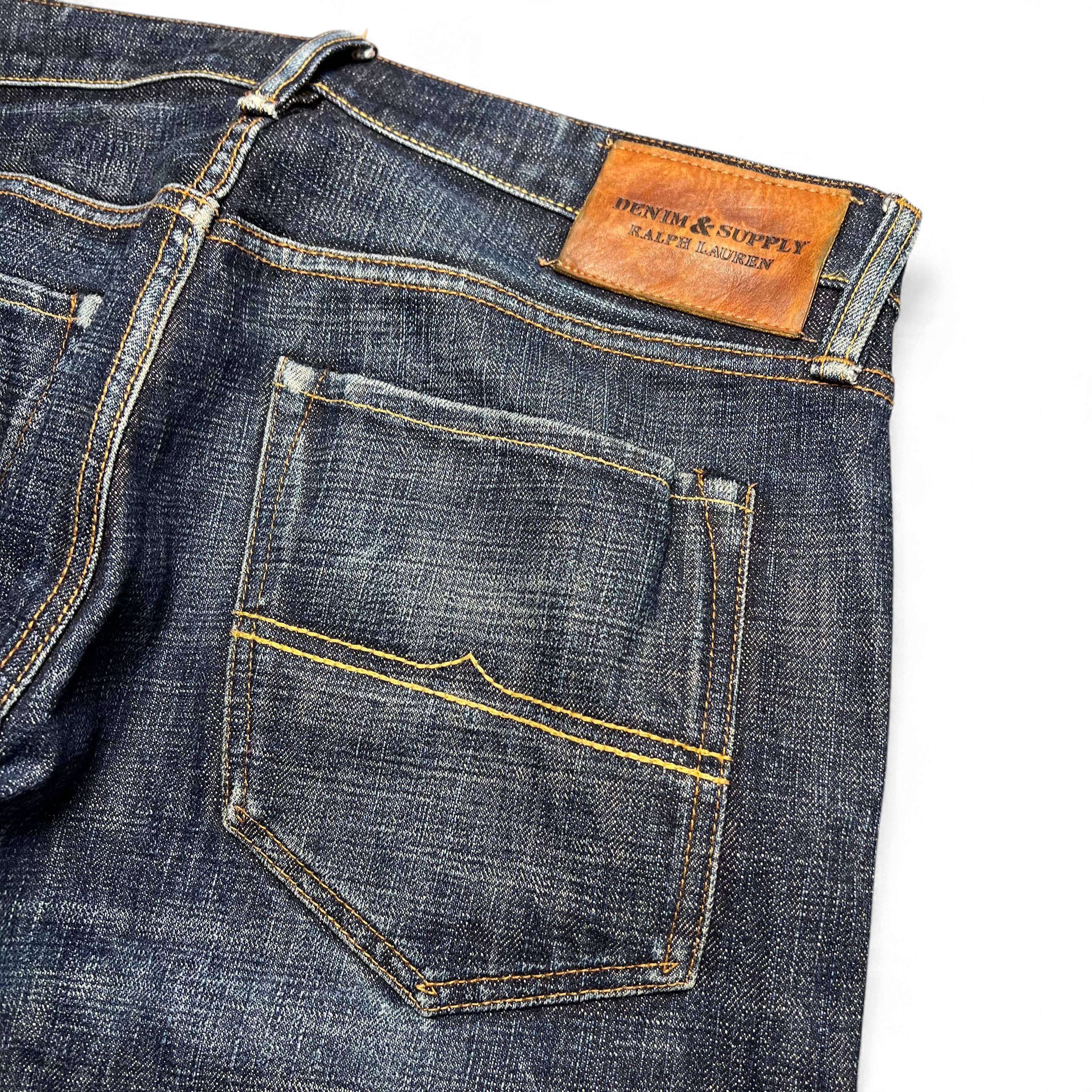 TWC Vintage Ralph Lauren Denim&Supply Jeans aus japanischem Selvedge-Denim mit Leder-Patch und Kontrastnähten