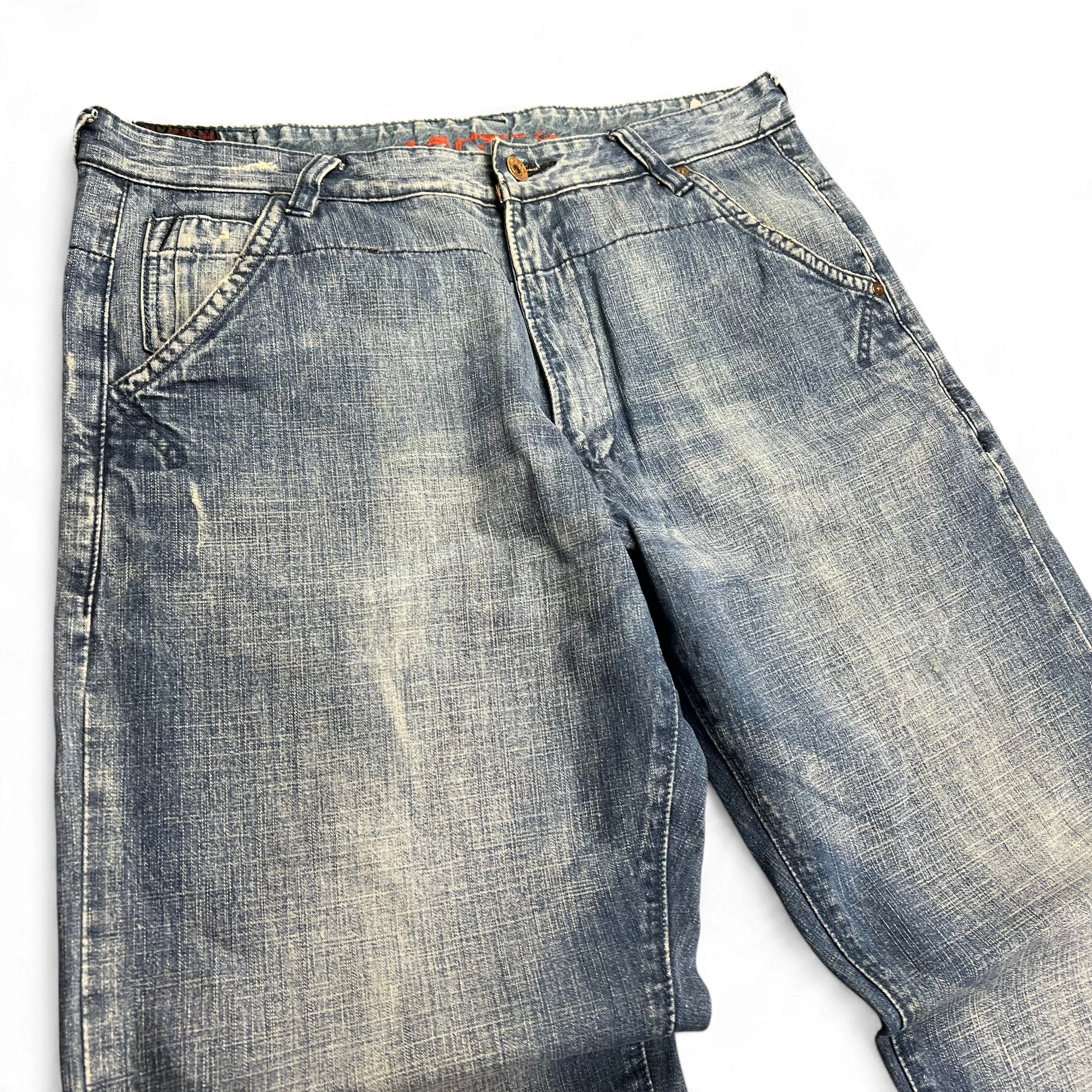 TWC Vintage Evisu Baggy Jeans in verwaschenem Blau mit weitem Schnitt aus der seltenen Italy Edition