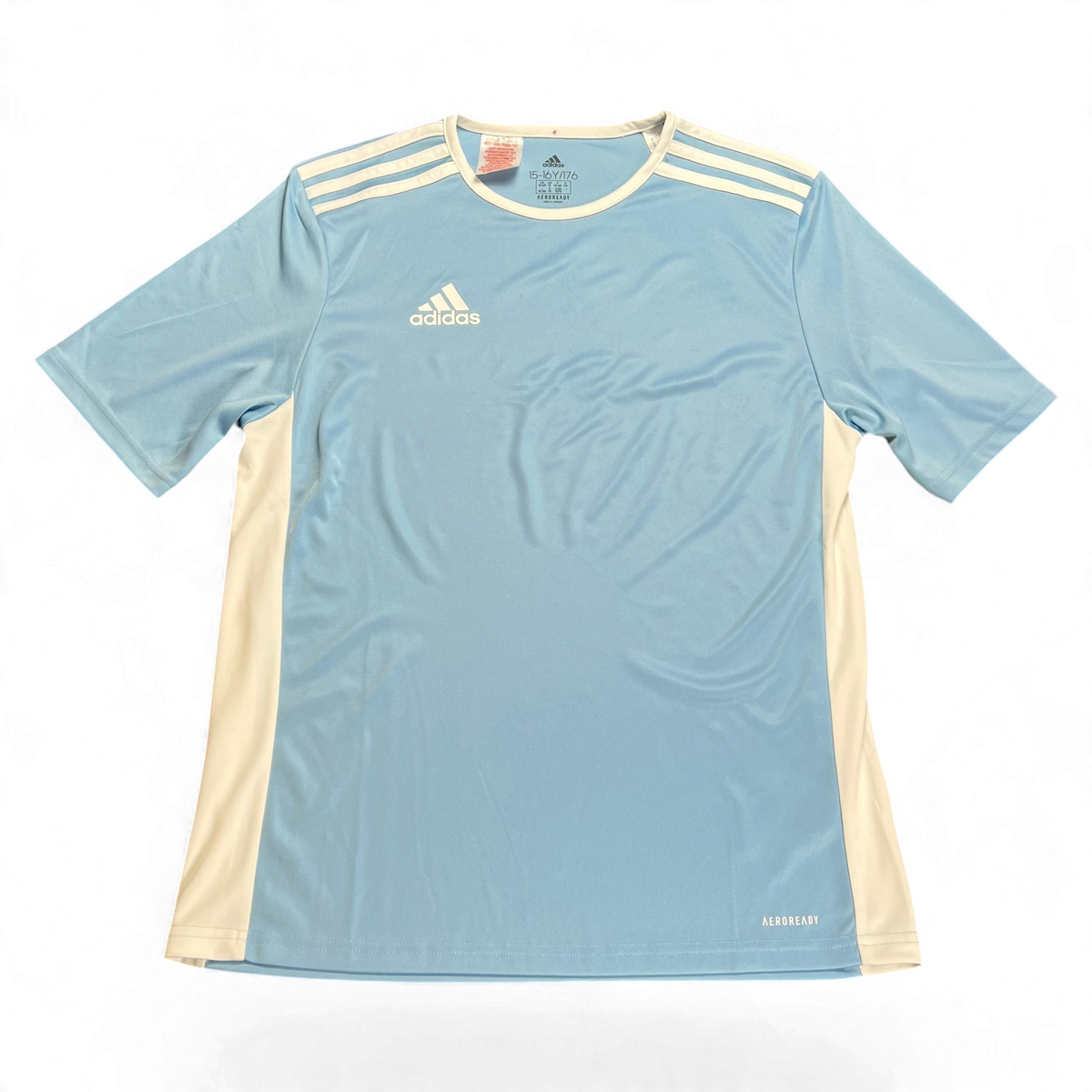 TWC Vintage Adidas Sport-T-Shirt in Hellblau mit weißen Streifen und Aeroready-Technologie