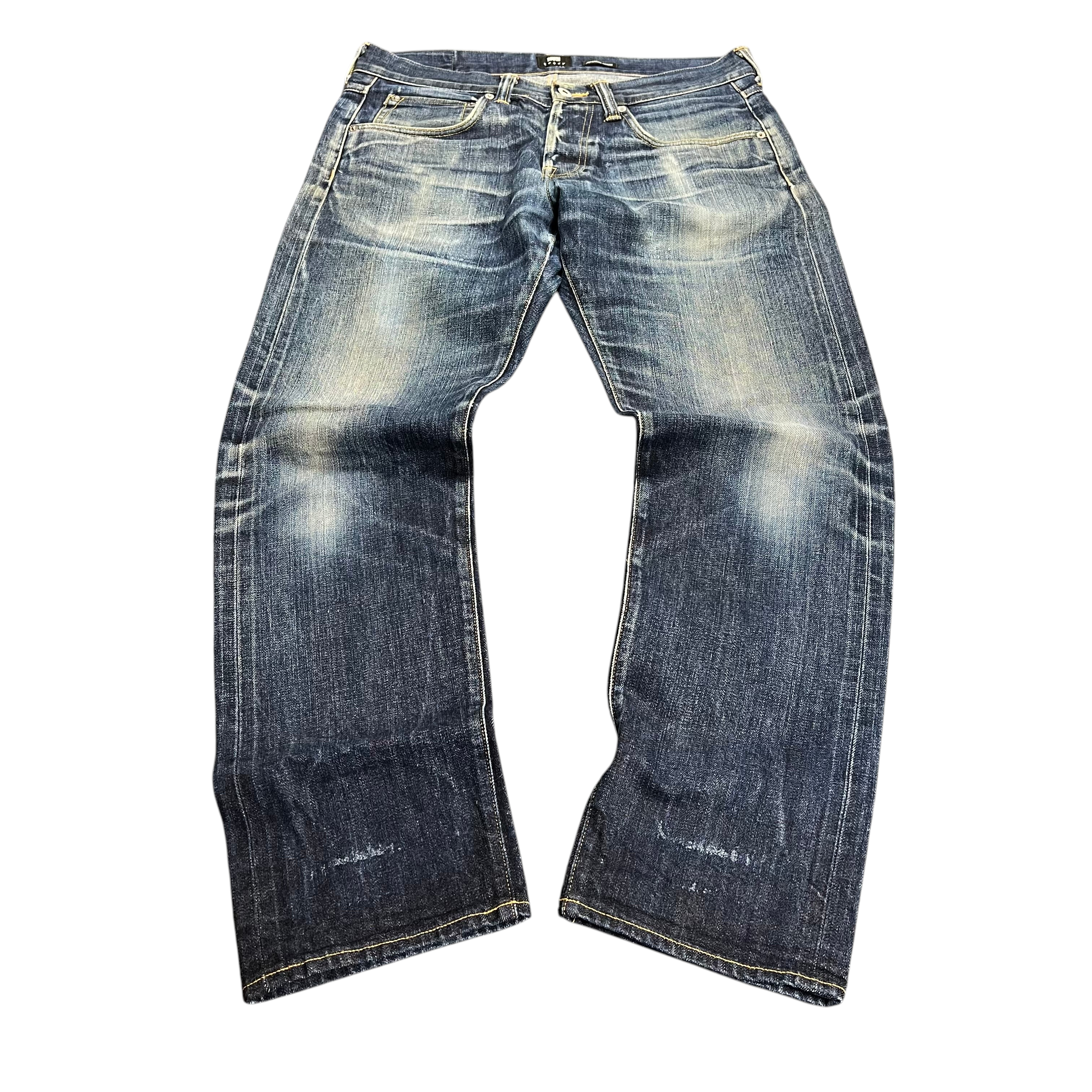 TWC Vintage Edwin Jeans aus japanischem Selvedge-Denim in verwaschenem Blau mit authentischen Tragespuren