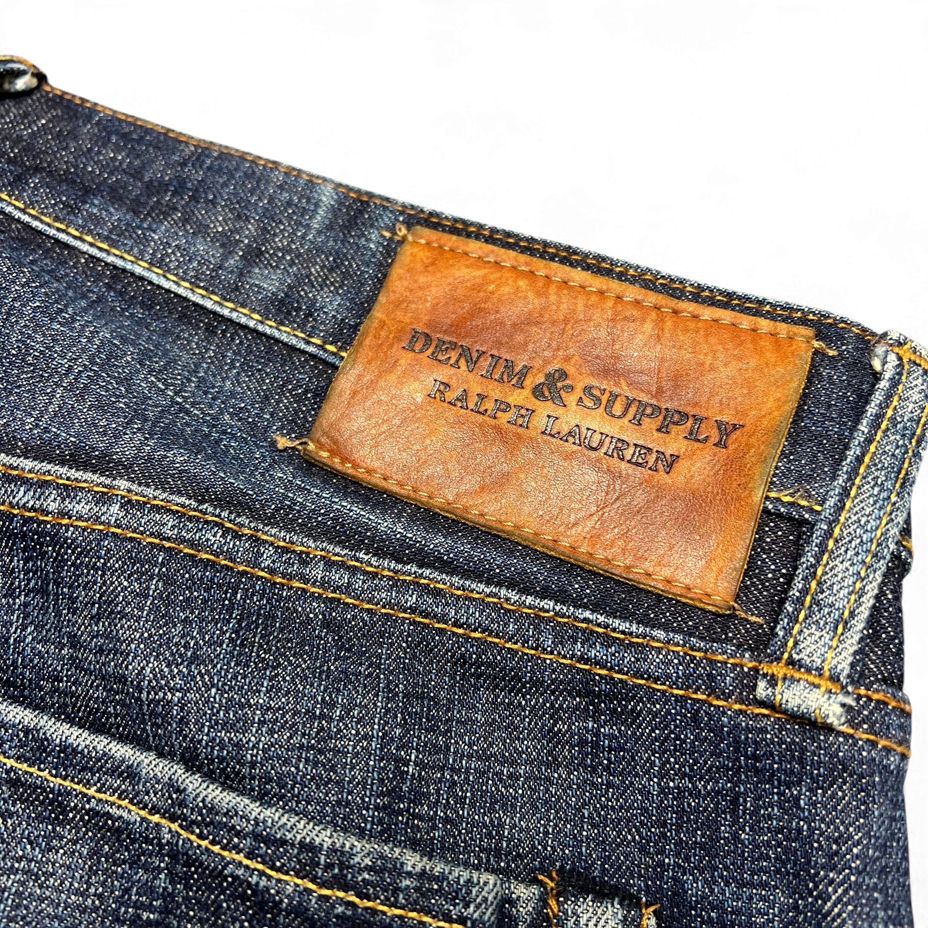TWC Vintage Ralph Lauren Denim & Supply Jeans mit braunem Lederpatch und japanischem Selvedge Denim