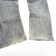 TWC Vintage Evisu KC Straight Jeans in verwaschenem Blau mit abgenutzten Säumen an den Beinenden