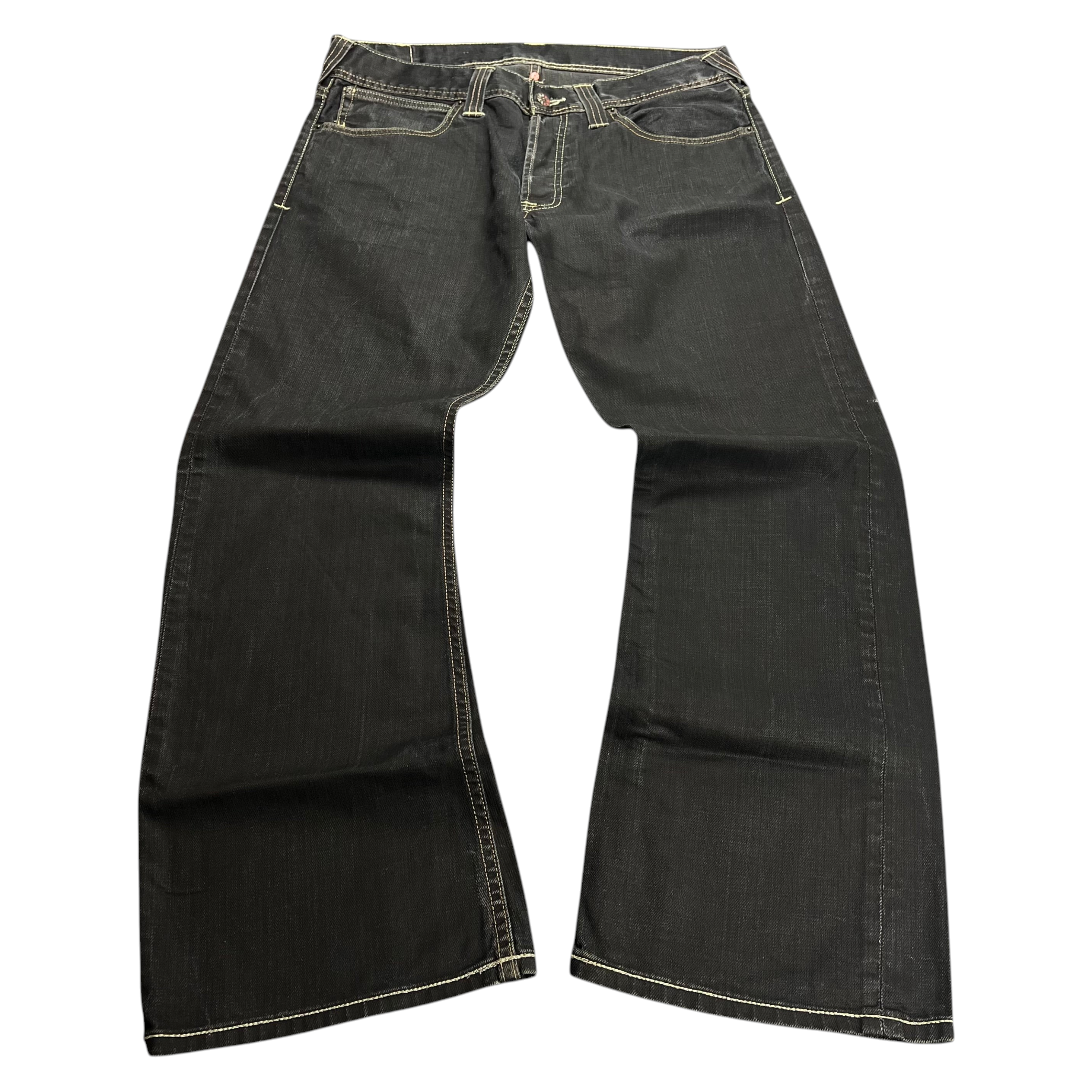 TWC Vintage Evisu x Puma Bootcut Jeans in dunkelblauem Denim mit Kontrastnähten