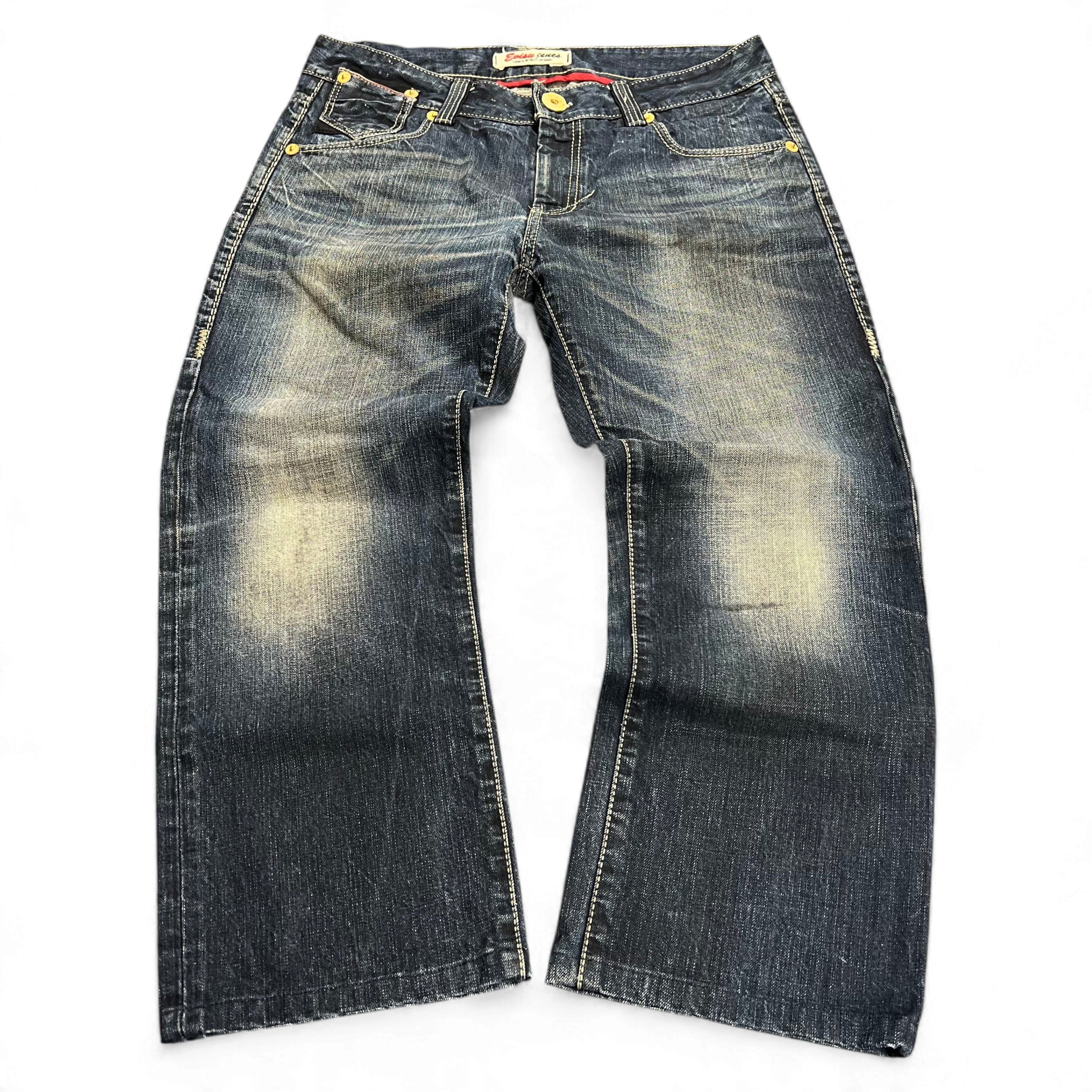 TWC Vintage Evisu KC Straight Jeans in verwaschenem Blau mit geradem Schnitt und markanten Kontrastnähten