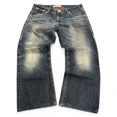 TWC Vintage Evisu KC Straight Jeans in verwaschenem Blau mit geradem Schnitt und markanten Kontrastnähten