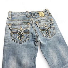 TWC Vintage Rock Revival Jeans mit geradem Bein, hellblaue Waschung und aufwendigen Stickereien auf den Gesäßtaschen