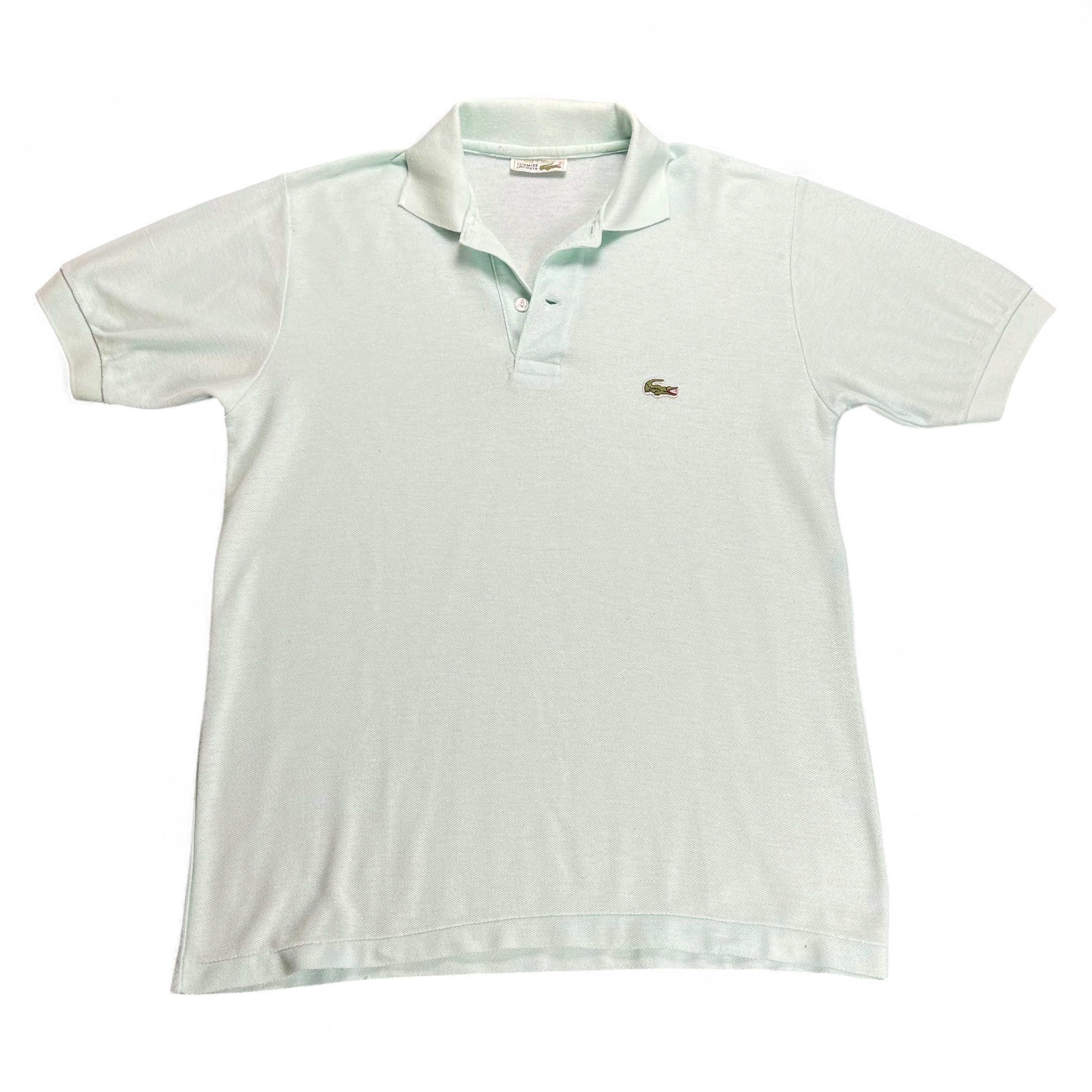 TWC Vintage hellgrünes Lacoste Polohemd mit klassischem Kragen und gesticktem Krokodil-Logo auf der Brust