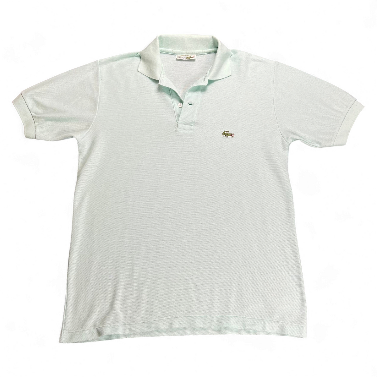 TWC Vintage hellgrünes Lacoste Polohemd mit klassischem Kragen und gesticktem Krokodil-Logo auf der Brust