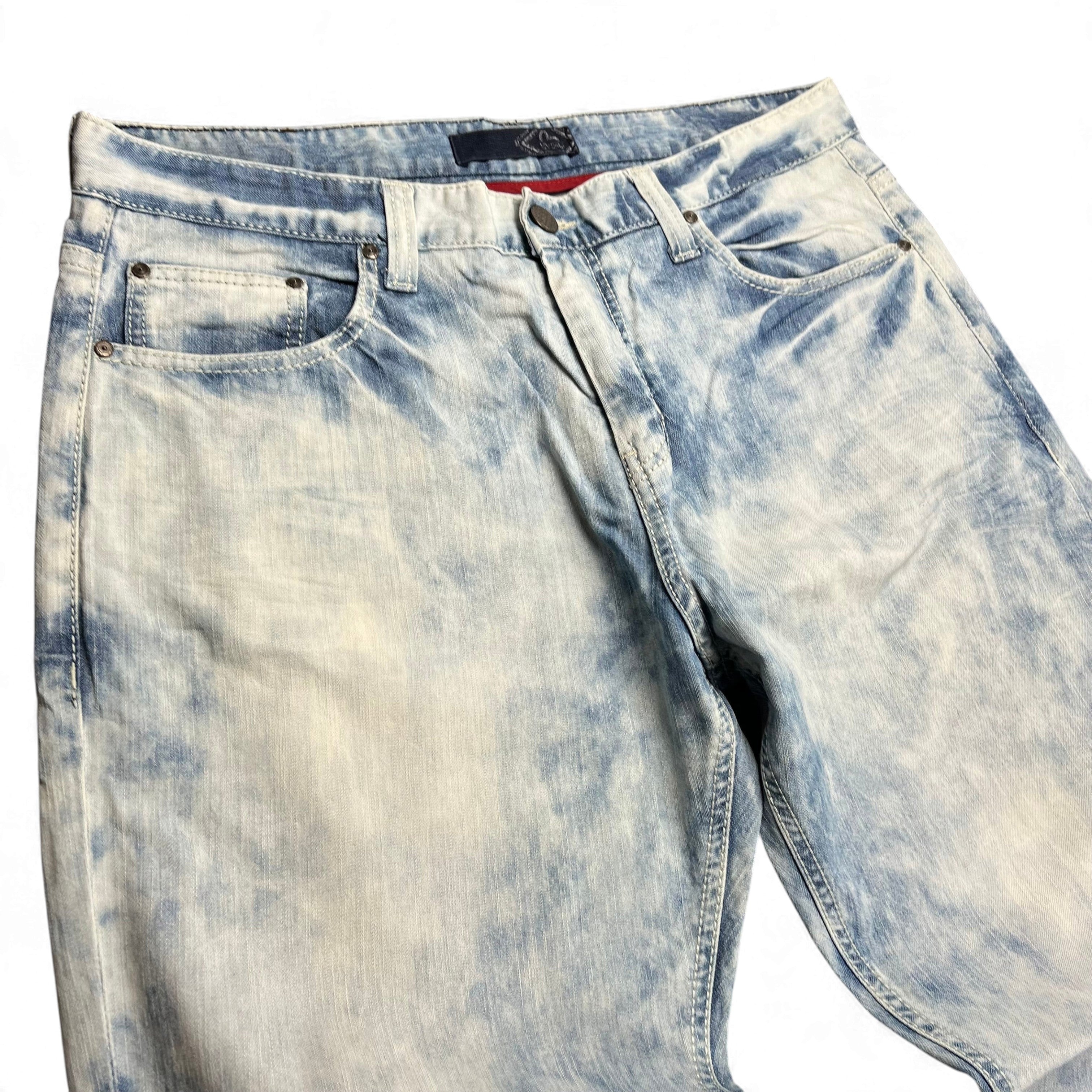 TWC Vintage Evisu KC Baggy Jeans in hellblauer Acid-Wash-Optik mit weitem Schnitt und klassischem Five-Pocket-Design