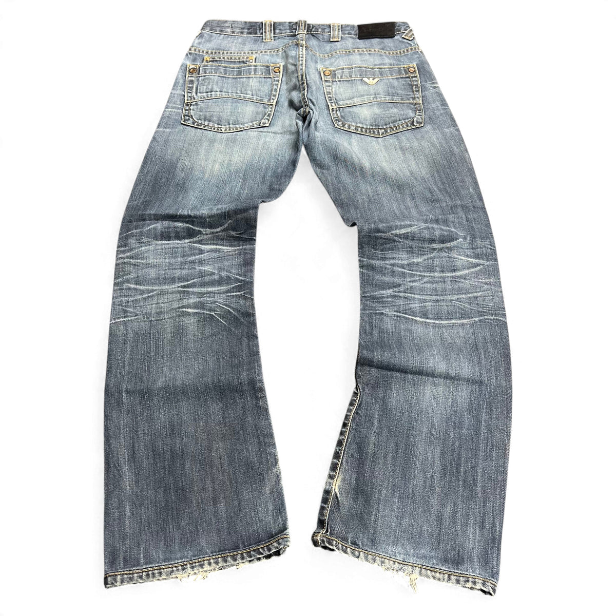 TWC Vintage Armani Straight Jeans in verwaschenem Blau mit geradem Bein und markanten Gesäßtaschen