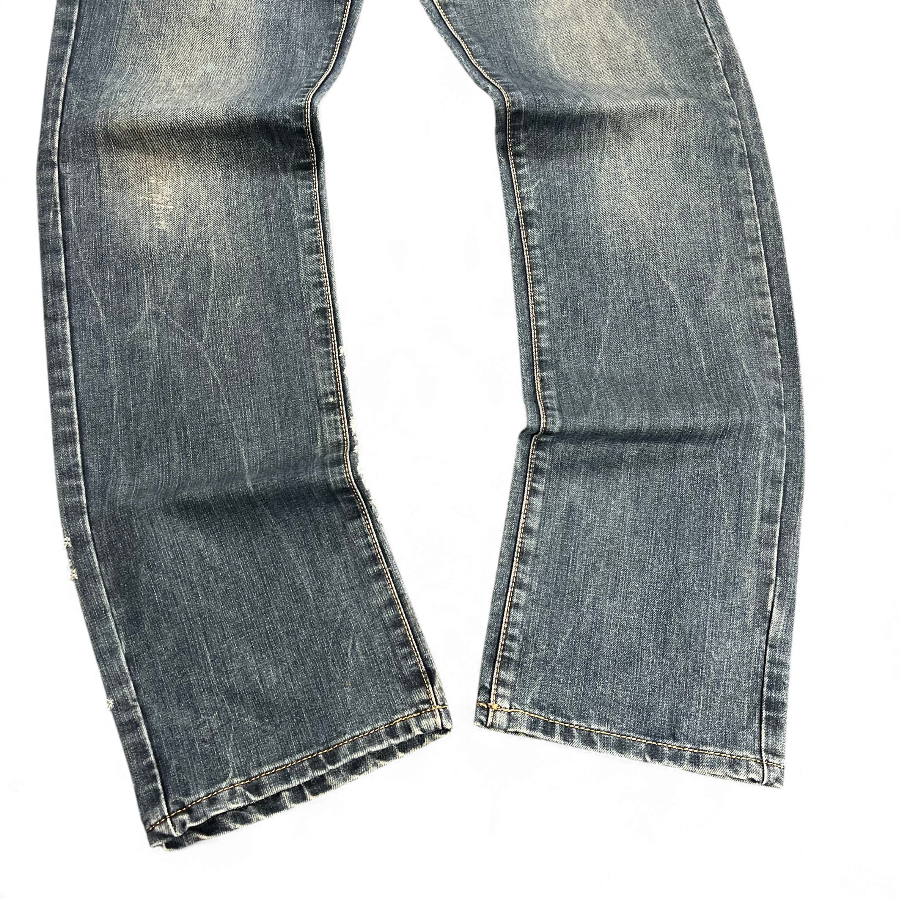 TWC Vintage Armani Straight Jeans in verwaschenem Blau mit geradem Bein und Vintage-Waschung
