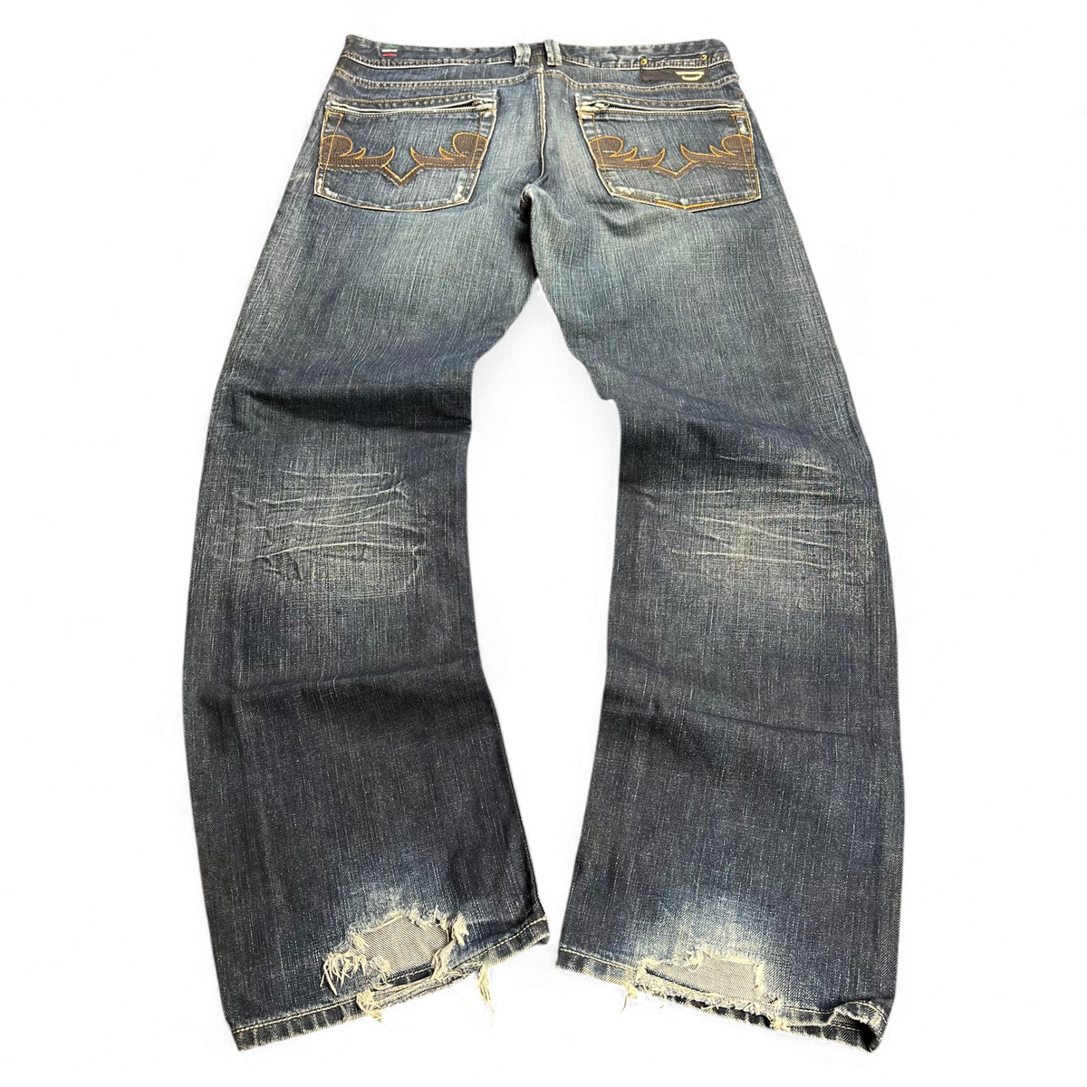 TWC Vintage Diesel Yarik Straight Jeans in verwaschenem Blau mit aufwendiger Stickerei an den Gesäßtaschen