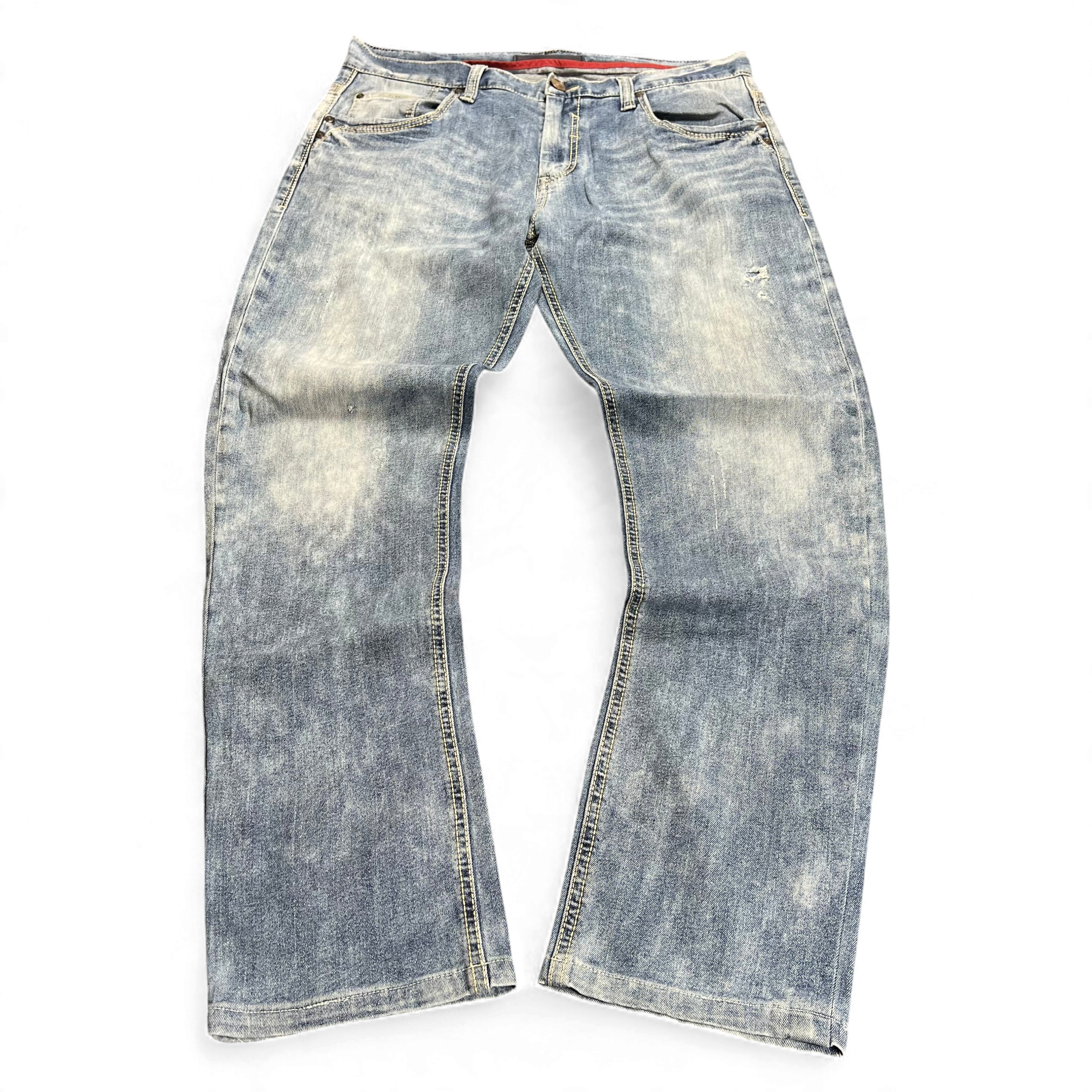 TWC Vintage Evisu KC Straight Jeans in verwaschenem Blau mit geradem Schnitt und Used-Look
