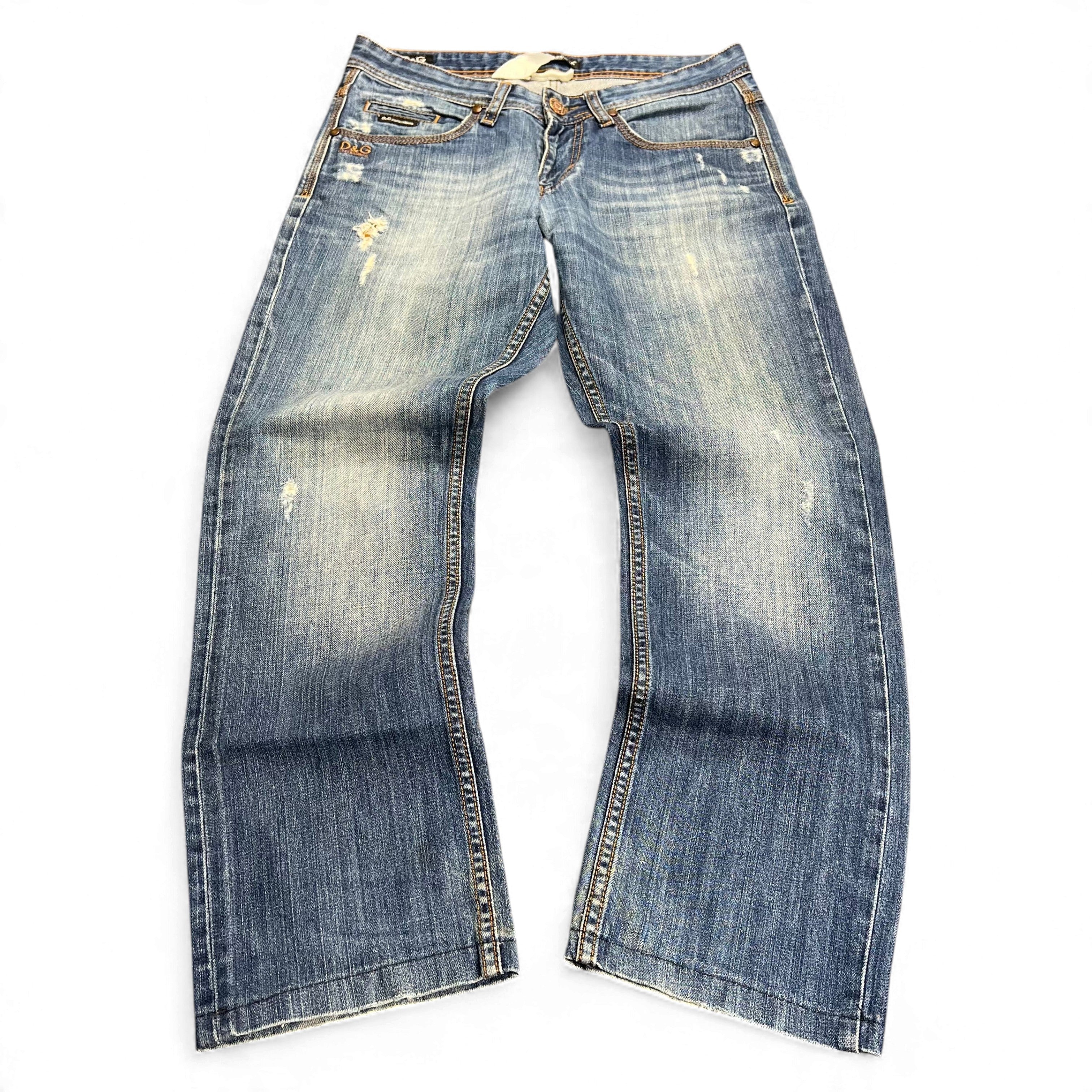TWC Vintage Dolce&Gabbana Jeans mit geradem Schnitt in verwaschenem Blau mit Distressed-Details