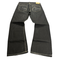 TWC Vintage Evisu x Puma Bootcut Jeans in Schwarz mit charakteristischen Taschenstickereien und Lederpatch