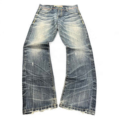 TWC Vintage Evisu KC Straight Jeans in verwaschenem Blau mit Distressed-Details und ausgefransten Beinabschlüssen