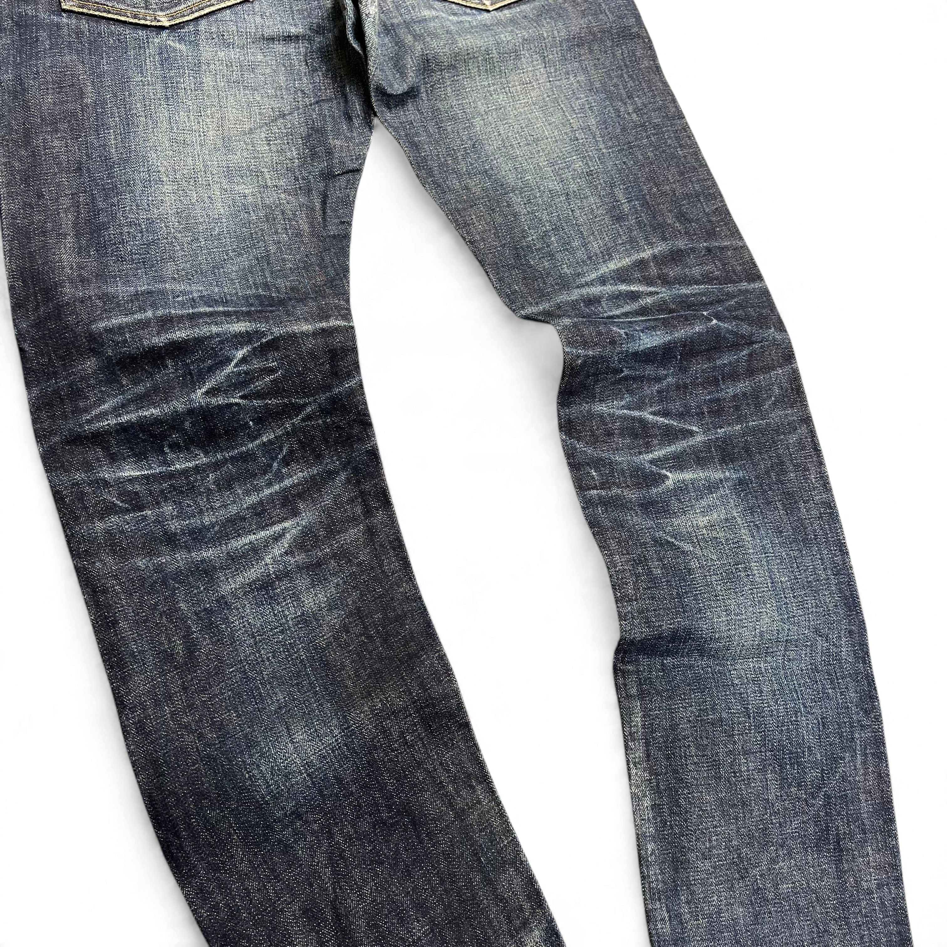 TWC Vintage Edwin Jeans aus japanischem Selvedge-Denim mit markanter Waschung und Honeycomb-Falten an den Knien