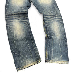 TWC Vintage Evisu KC Straight Jeans in verwaschenem Blau mit markanten Whiskers und geradem Beinschnitt