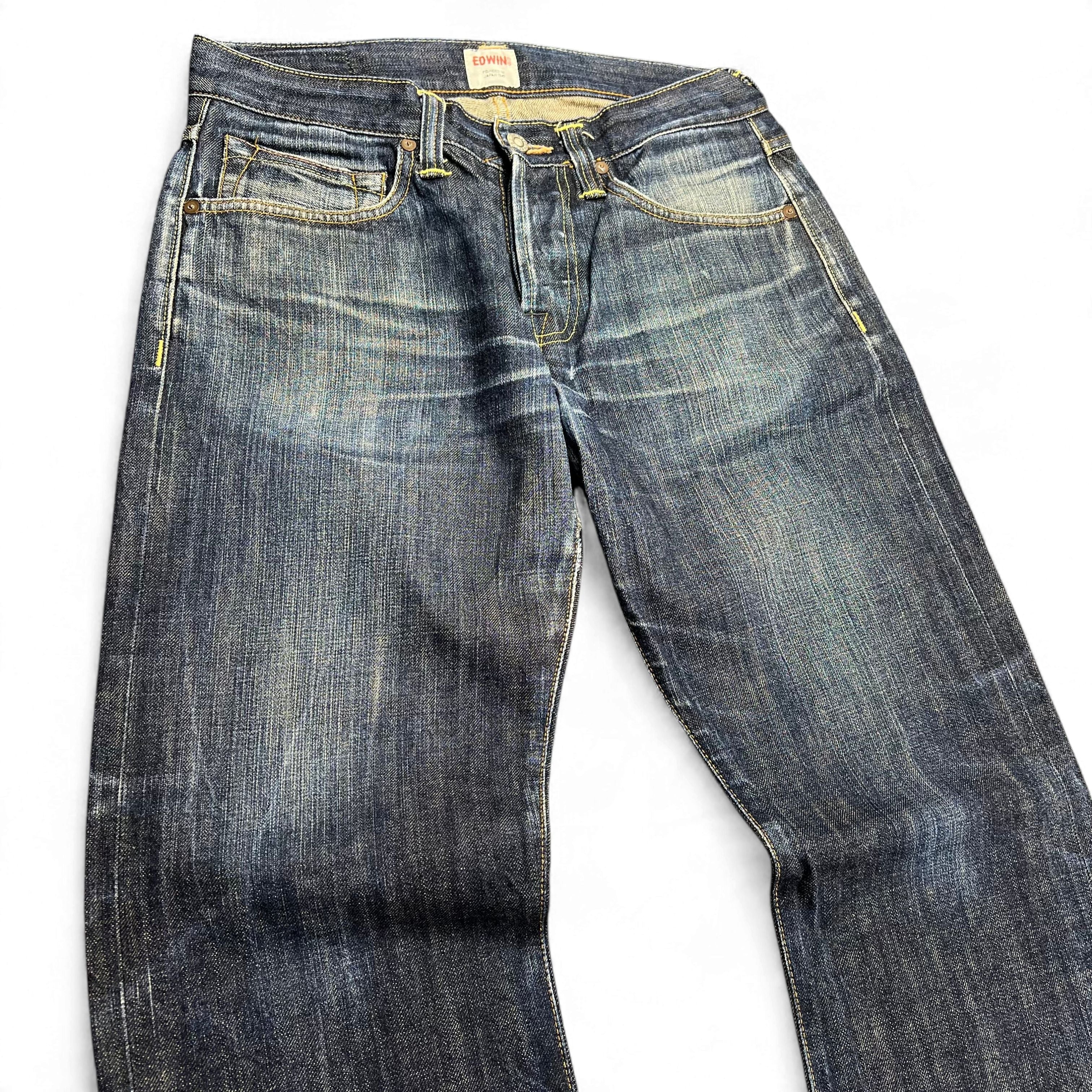 TWC Vintage Edwin Jeans aus japanischem Selvedge-Denim in verwaschenem Blau mit Kontrastnähten