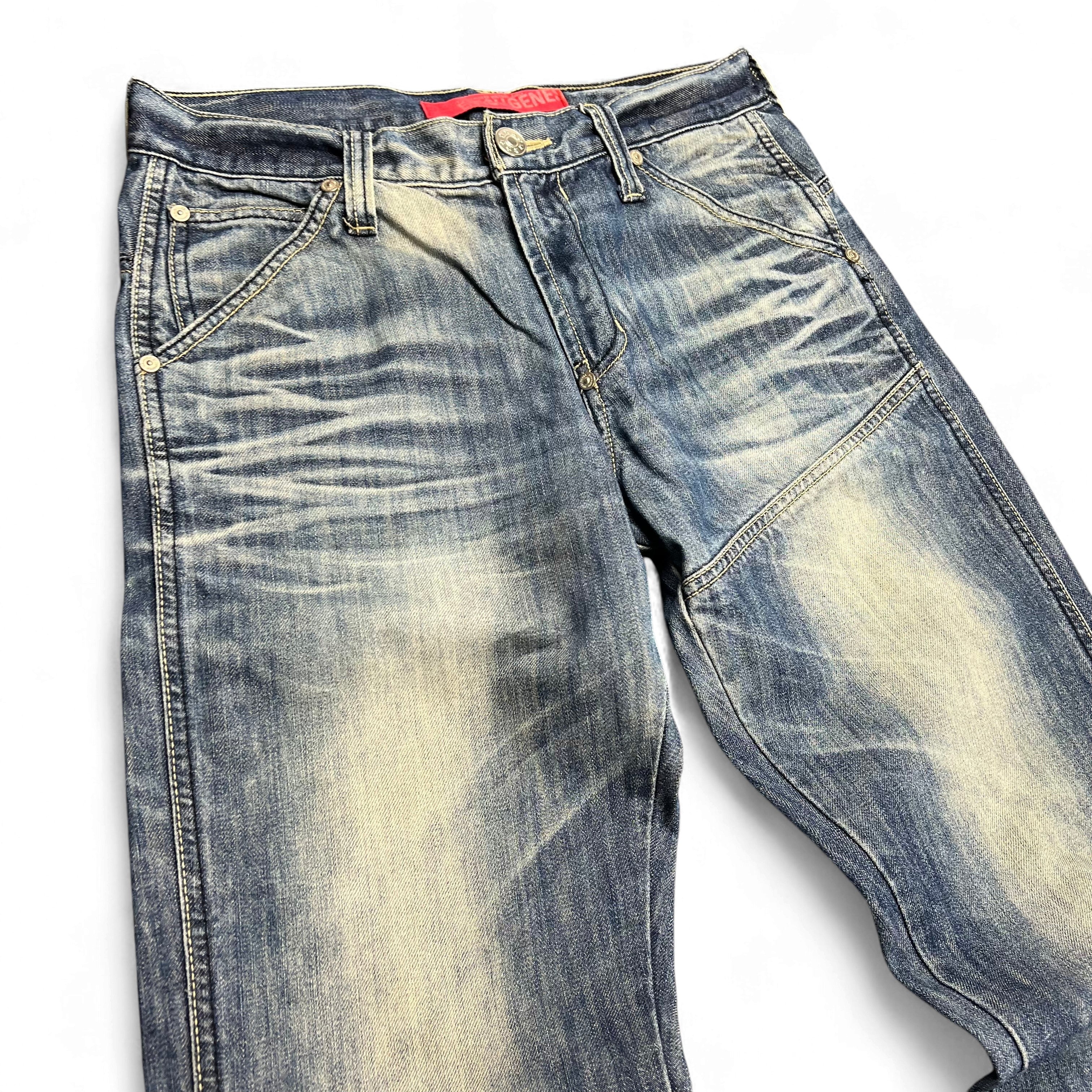 TWC Vintage Evisu KC Straight Jeans in verwaschenem Blau mit markanten Waschungen und klassischem Schnitt