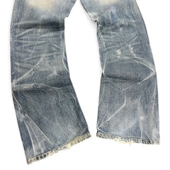 TWC Vintage Evisu KC Straight Jeans mit verwaschener blauer Denim-Optik und abgenutzten Säumen