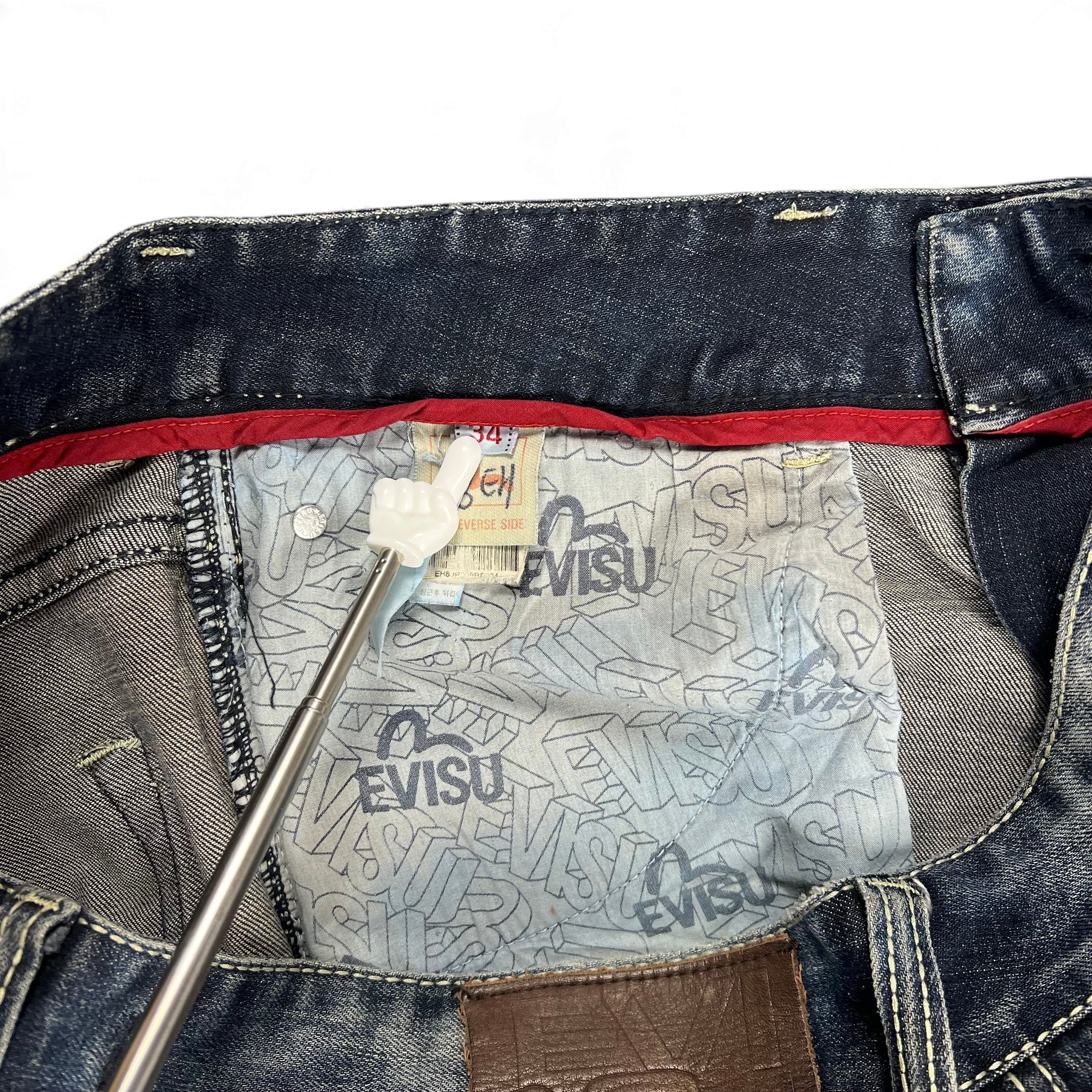 TWC Vintage Evisu KC Baggy Jeans mit Innenfutter mit Logo-Print und rotem Bunddetail