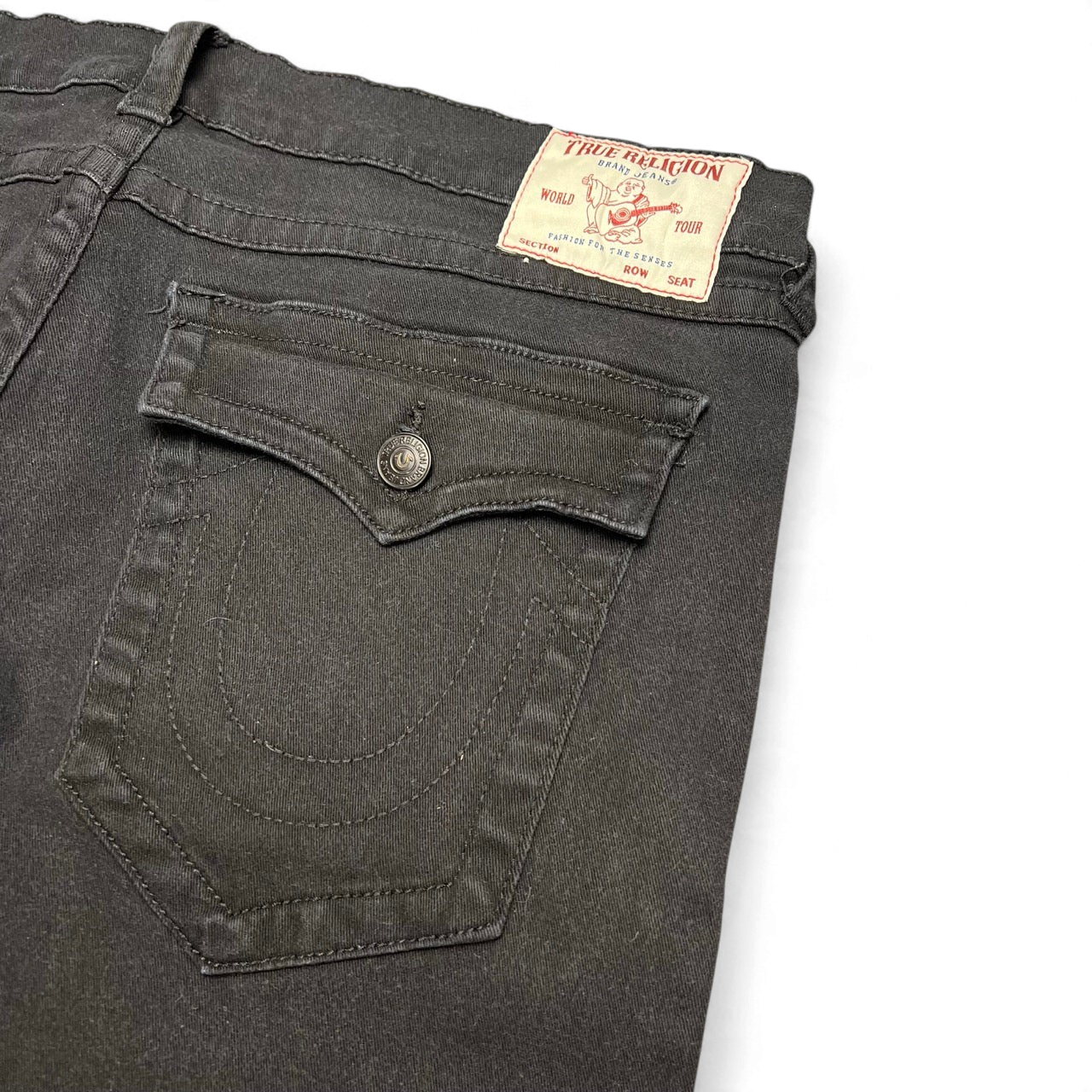TWC Vintage True Religion Ricky Straight Jeans in verwaschenem Schwarz mit charakteristischer Gesäßtasche