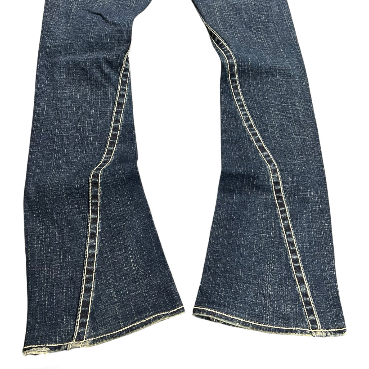 TWC Vintage True Religion Disco Joey Big T Bootcut Jeans in dunkelblauem Denim mit markanten hellen Ziernähten