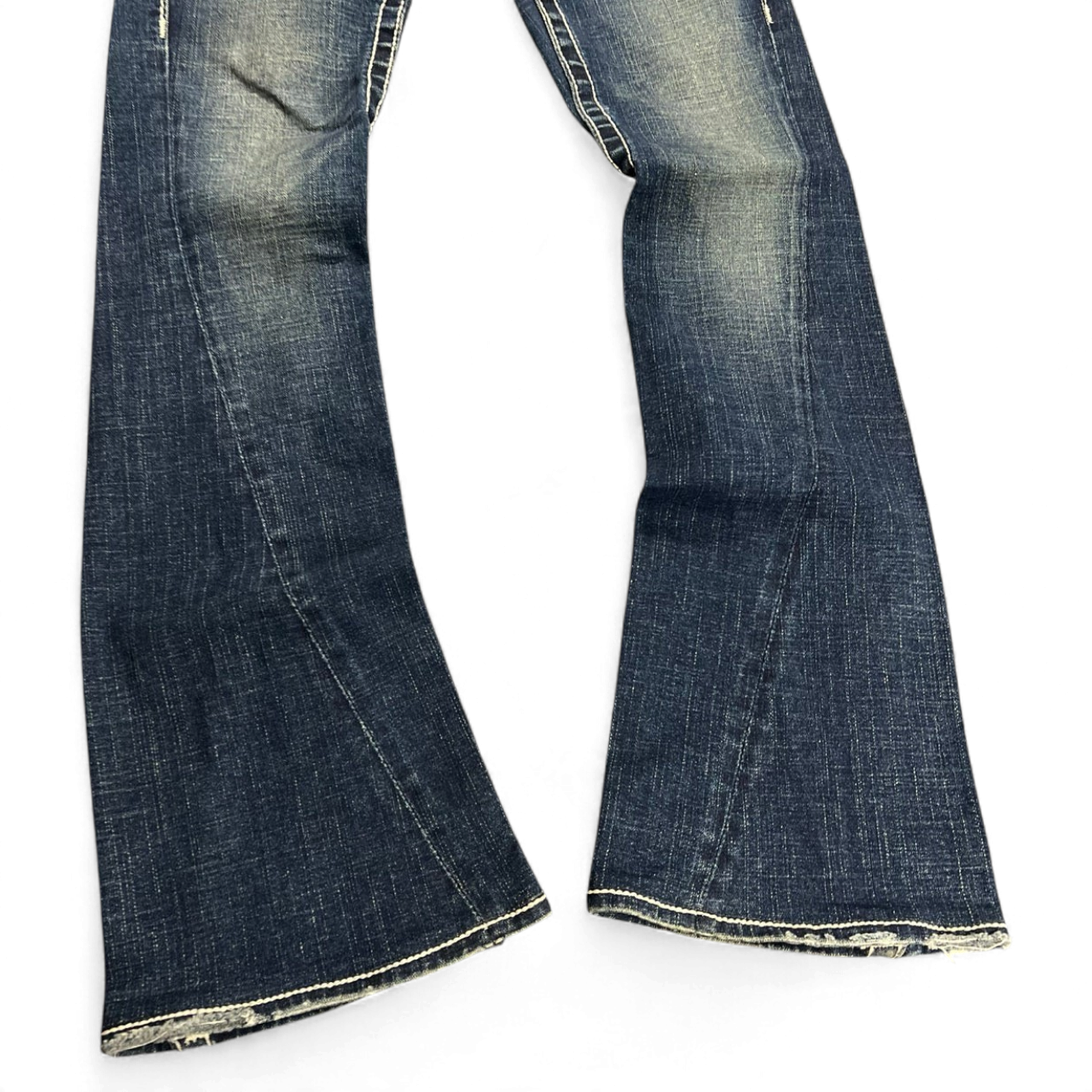 TWC Vintage True Religion Disco Joey Big T Bootcut Jeans in dunkelblauem Denim mit markanten Nähten