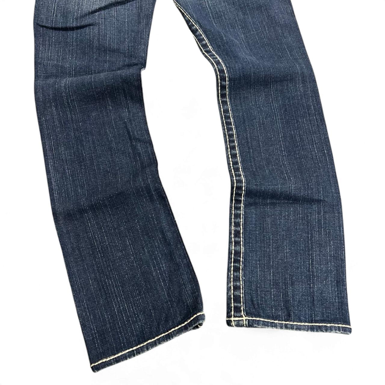 TWC Vintage True Religion Disco Billy Big T Damenjeans in Dunkelblau mit markanten hellen Kontrastnähten